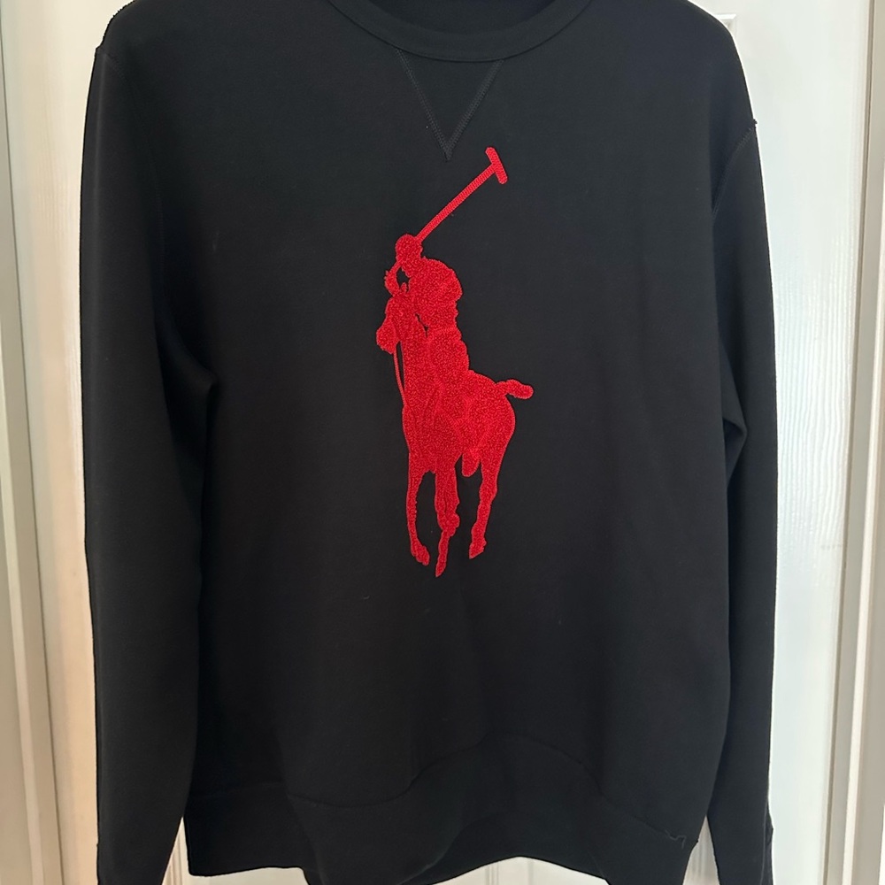 Polo by Ralph Lauren Men's Black Sweater with Red Logo
